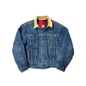 Carhartt Vintage Denim Jacket Corduroy Collar Red Buffalo Plaid Lining‎ Medium